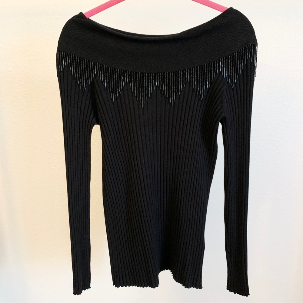 Off-the-shoulder Knit Sweater with Beading